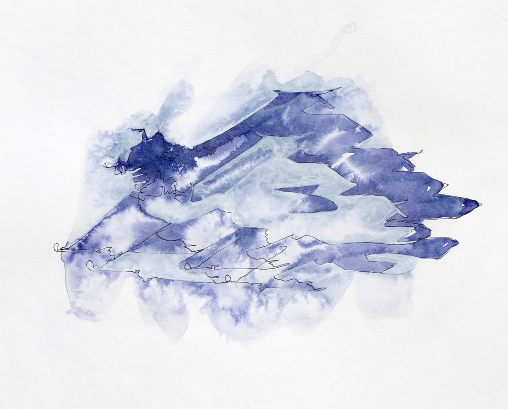 Blaue Aquarellberge von Joshua Hoskins