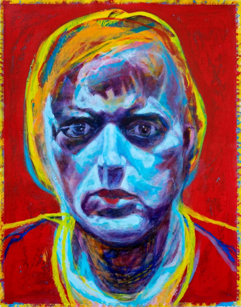 Ausdrucksstarkes blaues Gesichtsporträt von Joshua Hoskins