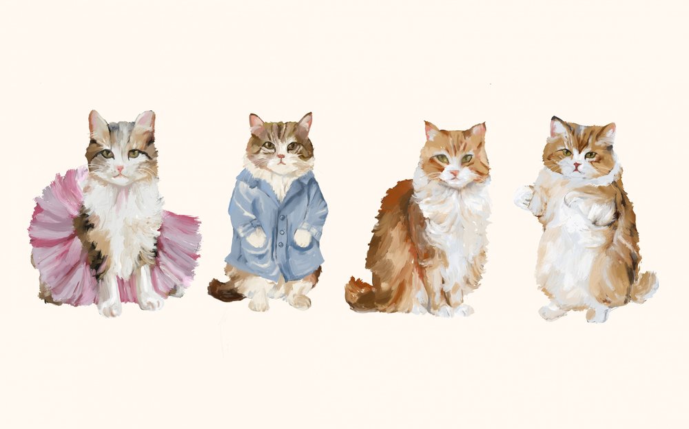 Niedlich gekleidete Katzen von Josie George