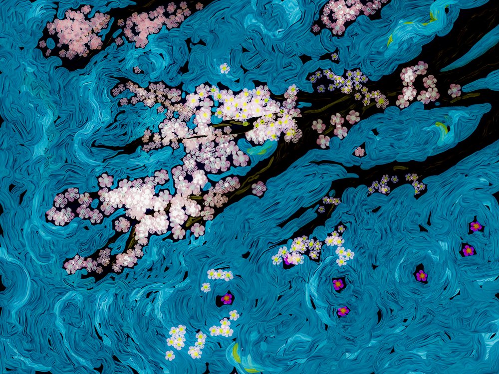 Kirschblüten Blaue Wirbel von Josie George