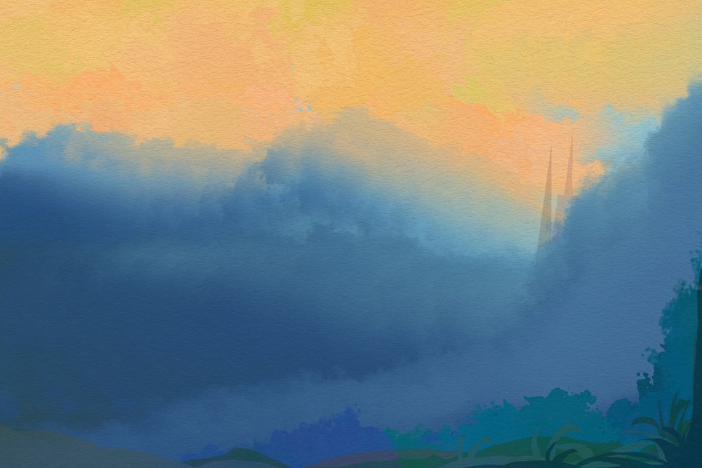 Goldene Türme im Nebel von Josie George