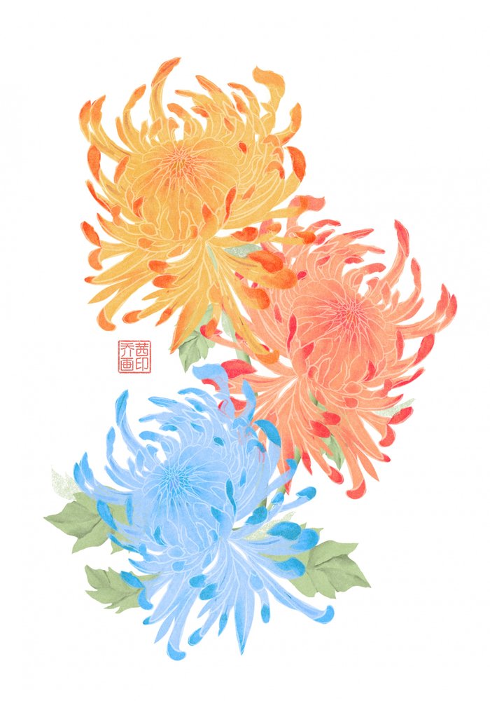 Lebendige asiatische Chrysanthemen von Josie George