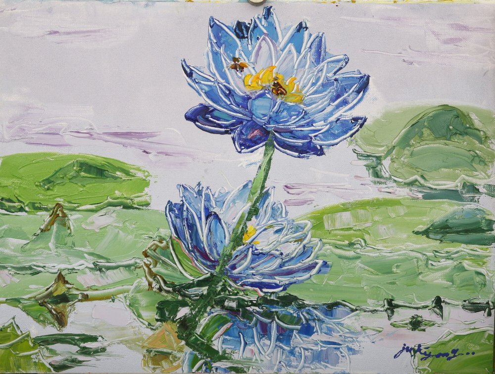 Bienen auf blauer Lotus von Jukyong Park