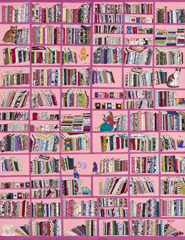 Gemütliche rosa Bibliothek von Jukyong Park