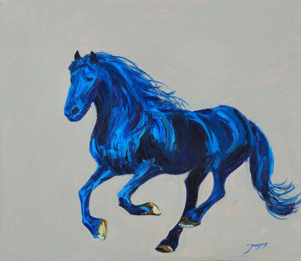 Dynamischer blauer Galopp von Jukyong Park
