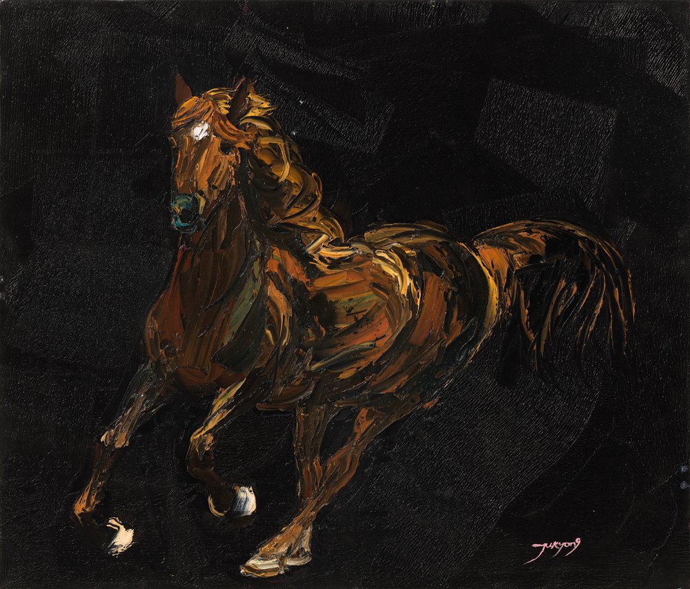 Dynamisches kastanienbraunes Pferd von Jukyong Park