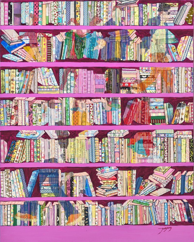 Lebendige rosa Bücherregale von Jukyong Park