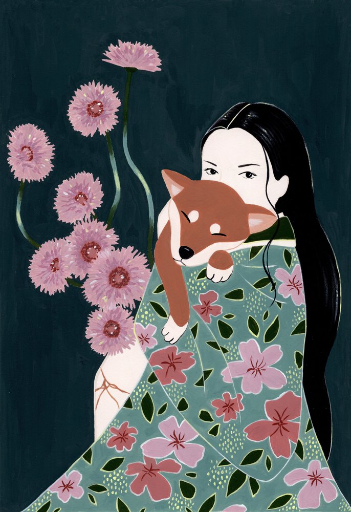 Frau mit Shiba Inu von Julie Lesouef