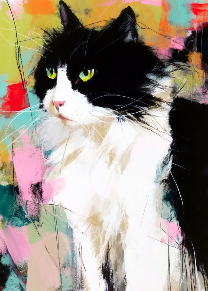 Buntes Katzenporträt von Justyna Jaszke