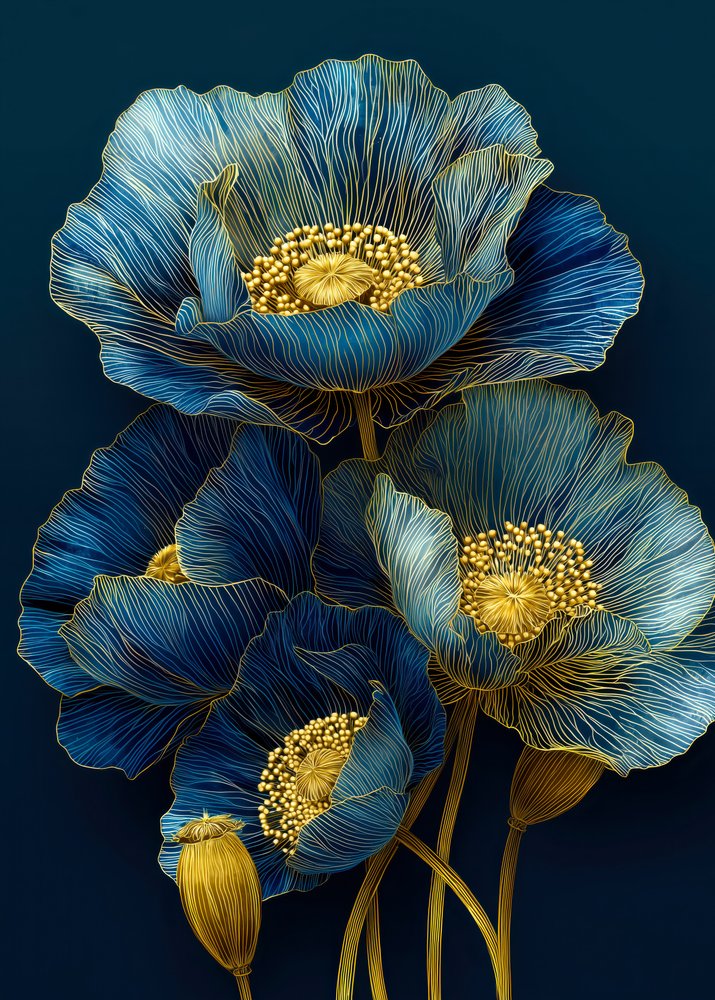 Goldene blaue Mohnblumen von Justyna Jaszke