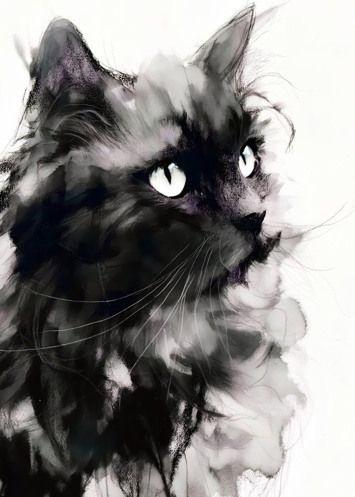 Geheimnisvolles Schwarzes Katzenporträt von Justyna Jaszke