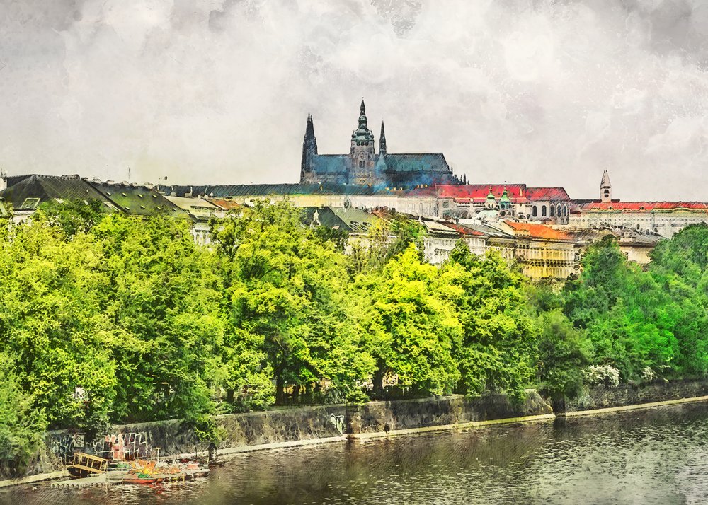 Prager Schloss und Fluss von Justyna Jaszke