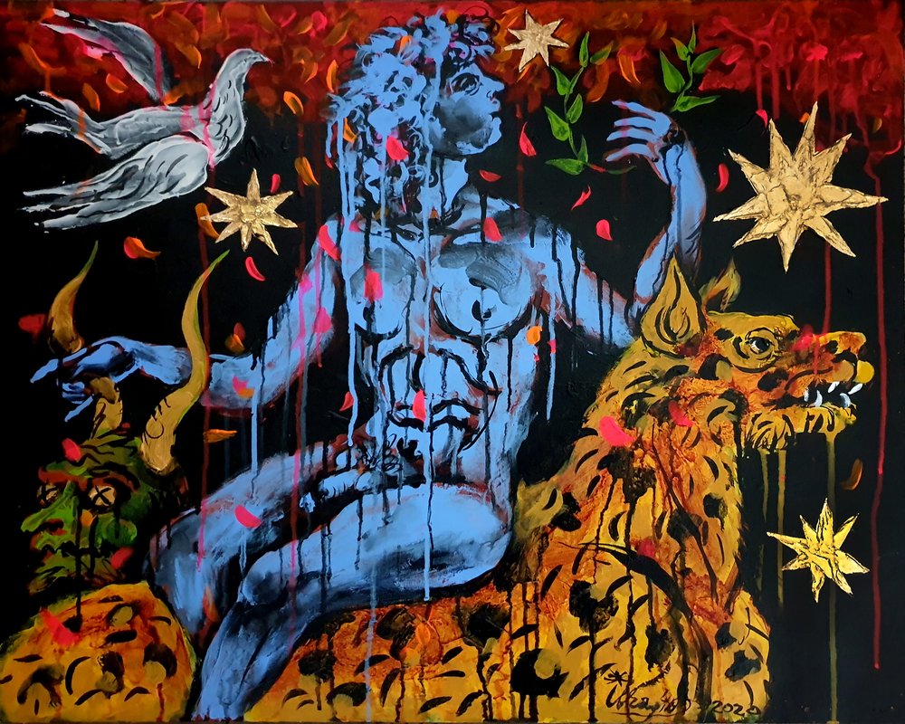 Blauer Gott und Leopard von Kanat Ibragimov