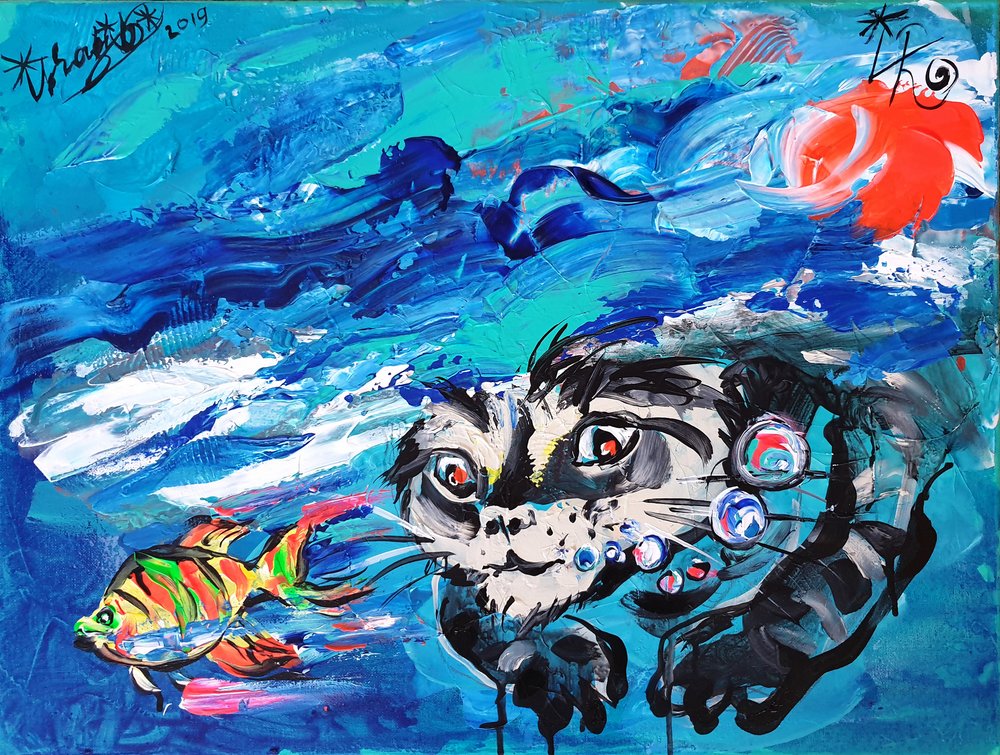 Unterwasserkatze und Fisch von Kanat Ibragimov