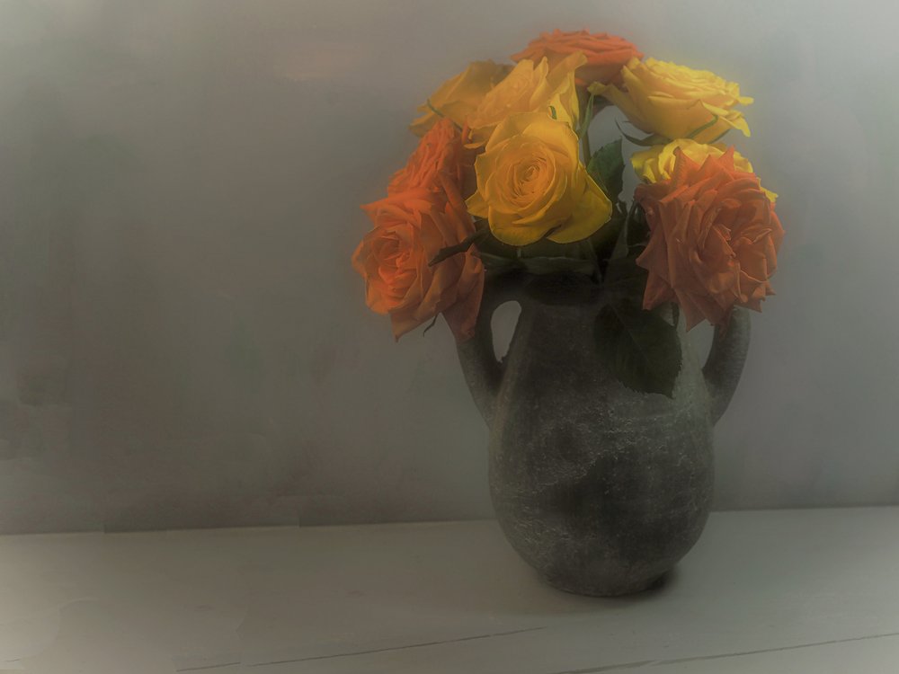 Weiche Orange-Gelbe Rosen von Karen Smalley