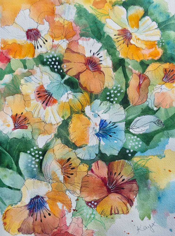 Lebhafte Aquarell-Stiefmütterchen von Kay Shanley