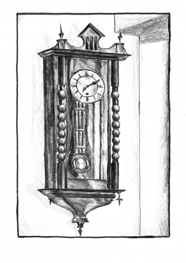 Antike Wanduhr Zeichnung von Kulik