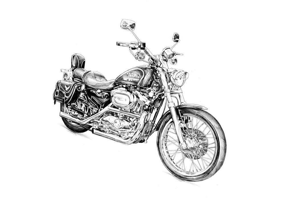 Klassische Motorradzeichnung von Kulik