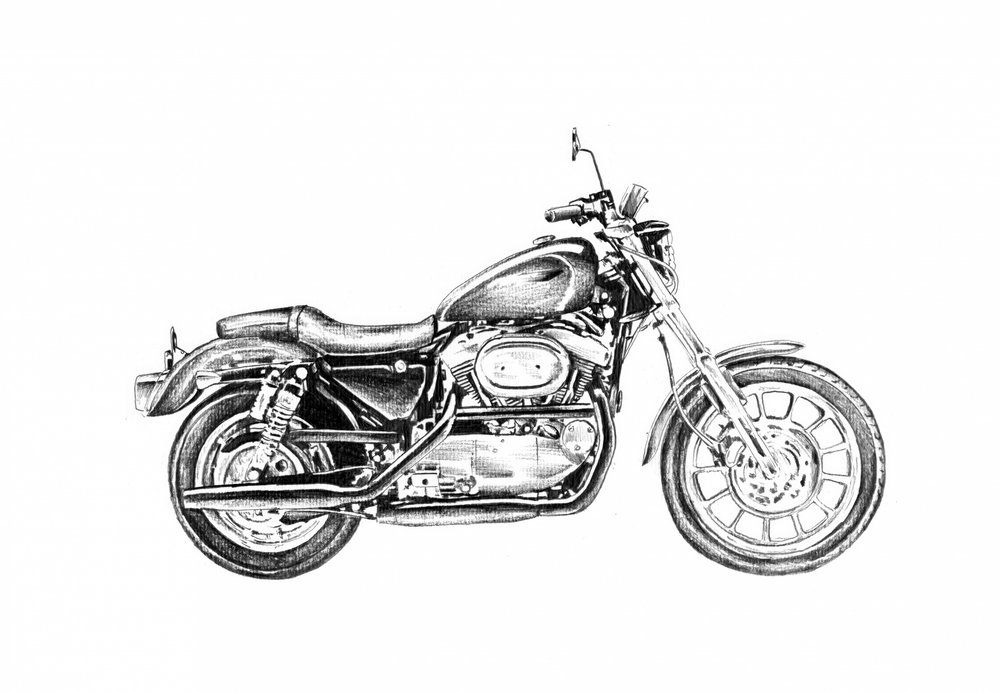 Klassische Motorradzeichnung von Kulik