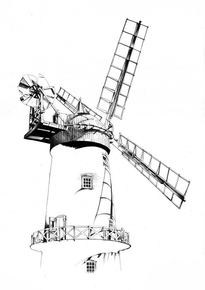 Klassische Windmühle Zeichnung von Kulik
