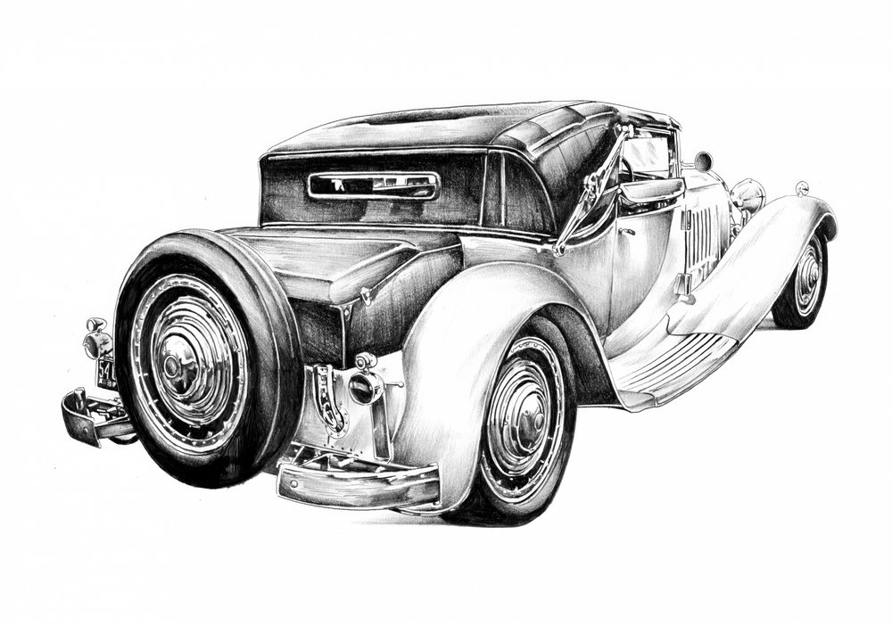 Elegante Vintage Auto Zeichnung von Kulik