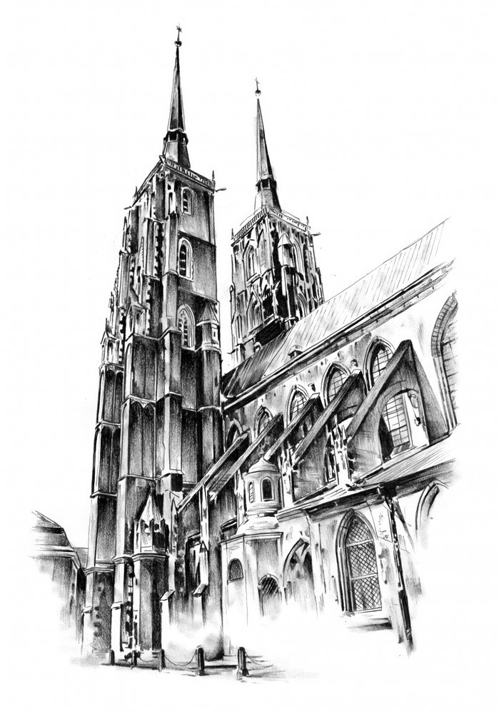 Skizze einer großen gotischen Kathedrale von Kulik