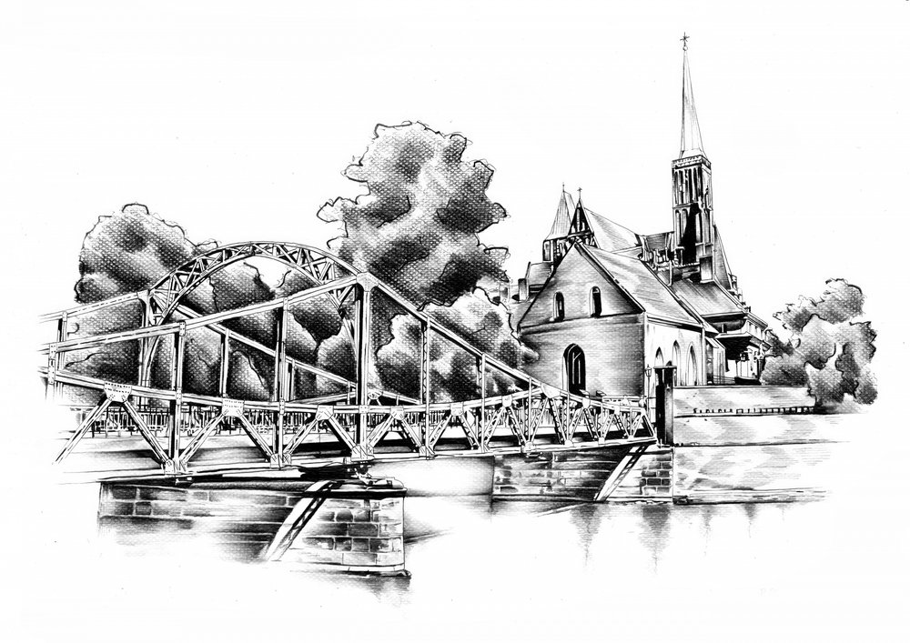 Historische Brücke und Kirche von Kulik