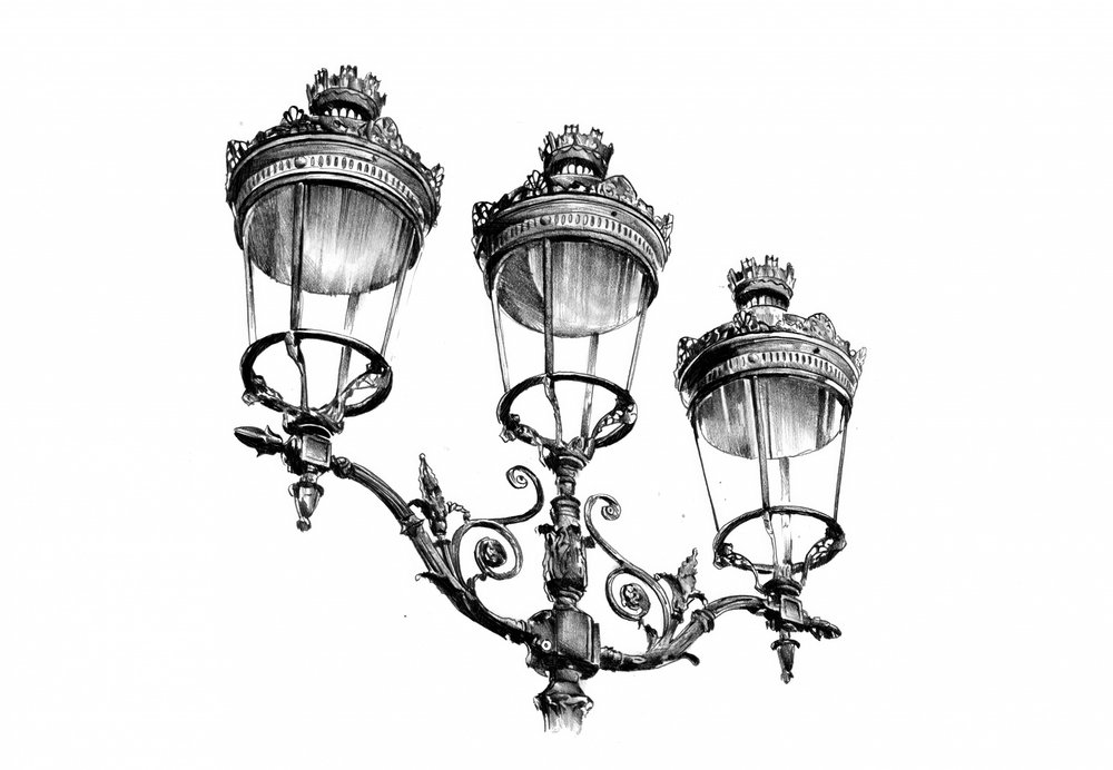 Verzierte dreifache Laternenpfähle von Kulik