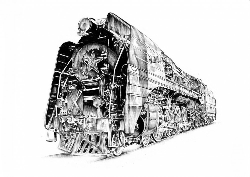 Kraftvolle Dampflokomotive Zeichnung von Kulik