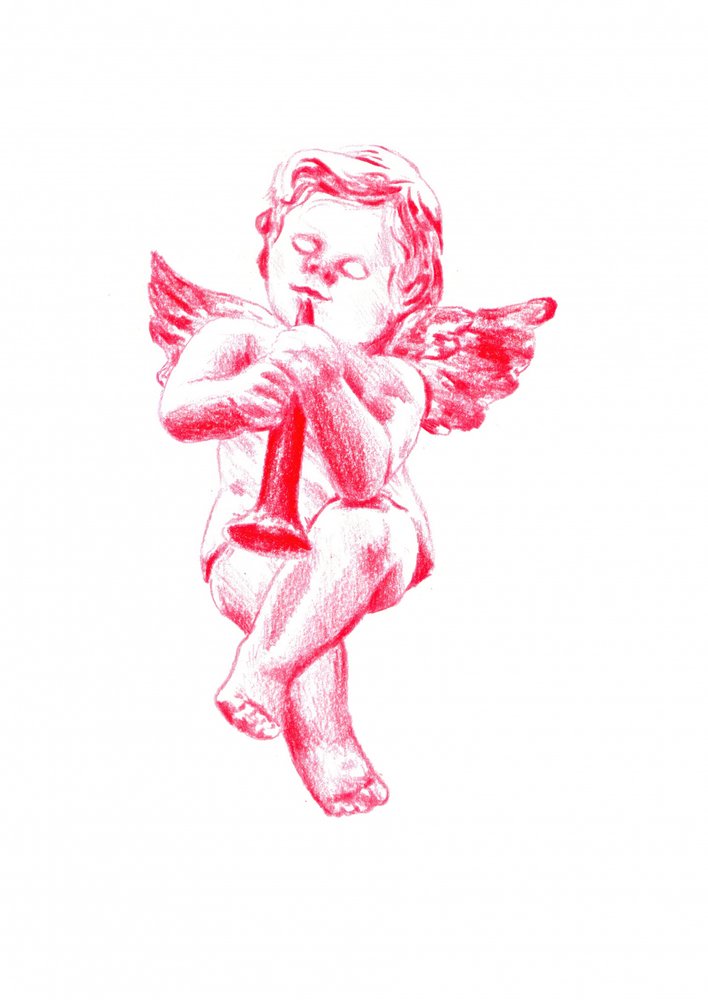Roter Putto Spielt Horn von Kulik