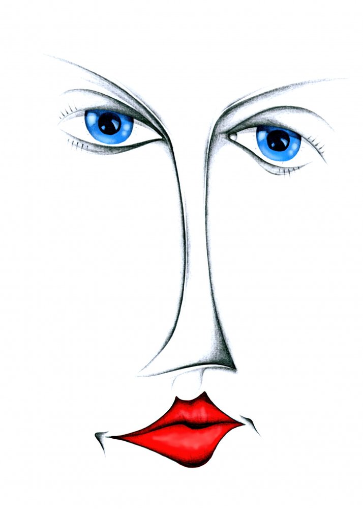 Stilisierte blaue Augen rote Lippen von Kulik