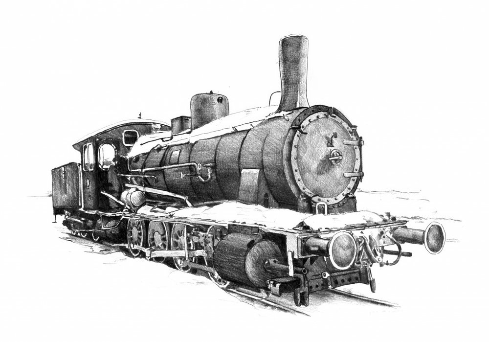 Vintage-Lokomotive im Schnee von Kulik