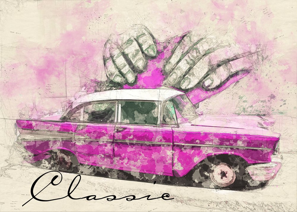 Klassisches Pinkes Traumauto von Lembayung senja studio [Vintage Poster]