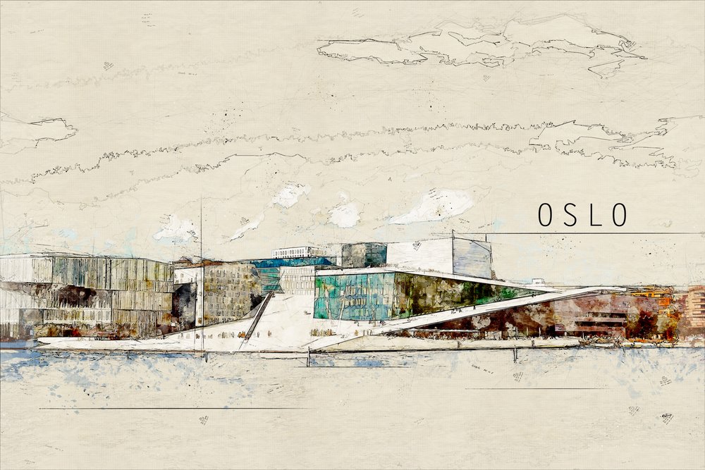 Oslo Opernhaus Skizze von Lembayung senja studio [Vintage Poster]
