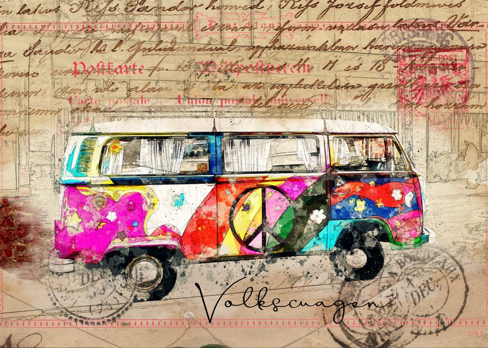 Psychedelischer Friedensbus von Lembayung senja studio [Vintage Poster]