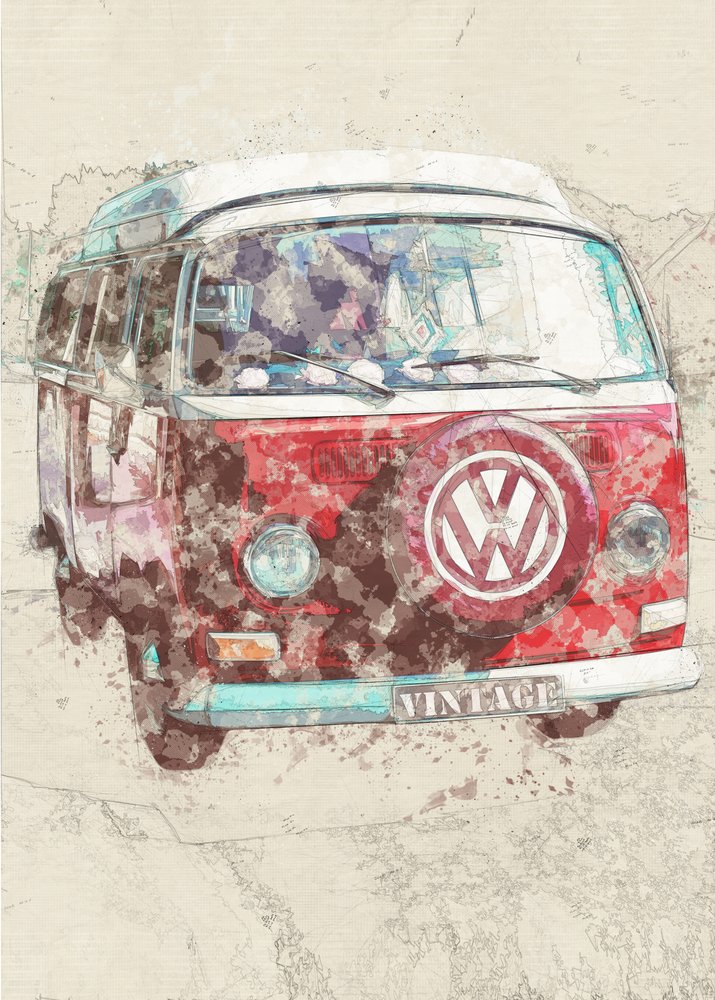 Roter Vintage Van von Lembayung senja studio [Vintage Poster]