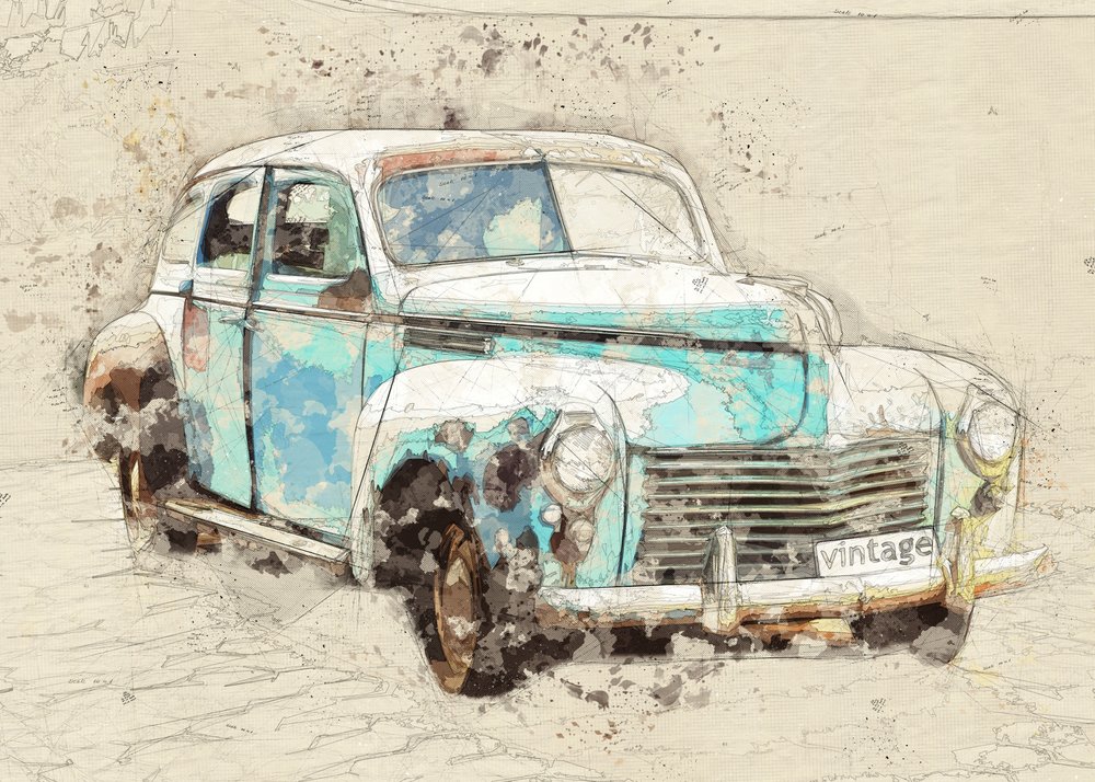 Rustikales blaues Vintage-Auto von Lembayung senja studio [Vintage Poster]