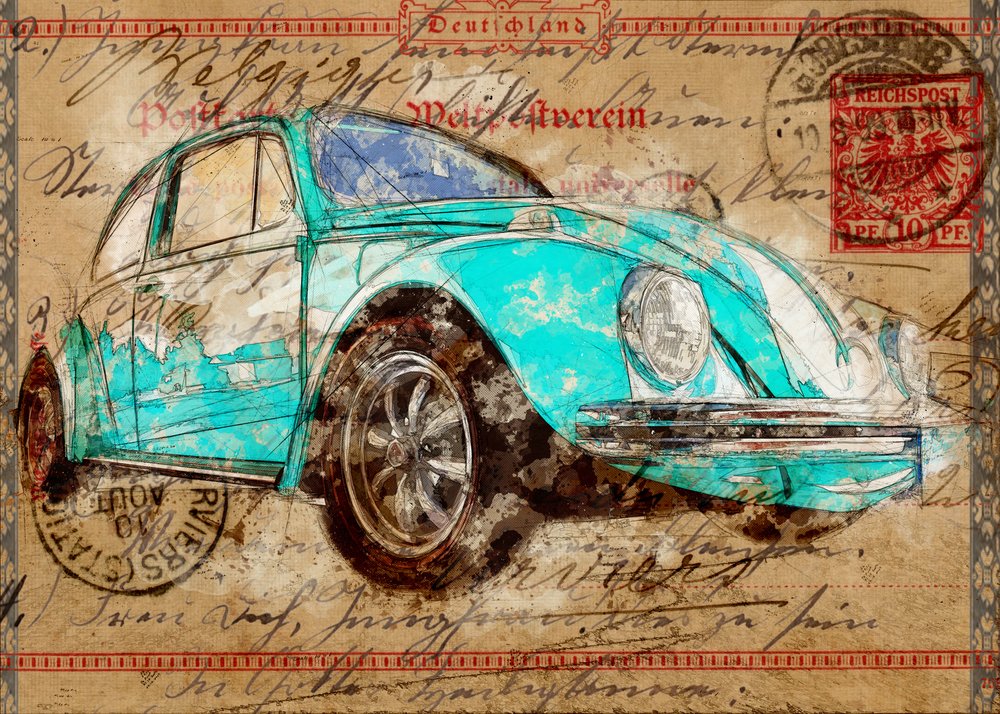 Teal-Käfer-Postkarte von Lembayung senja studio [Vintage Poster]