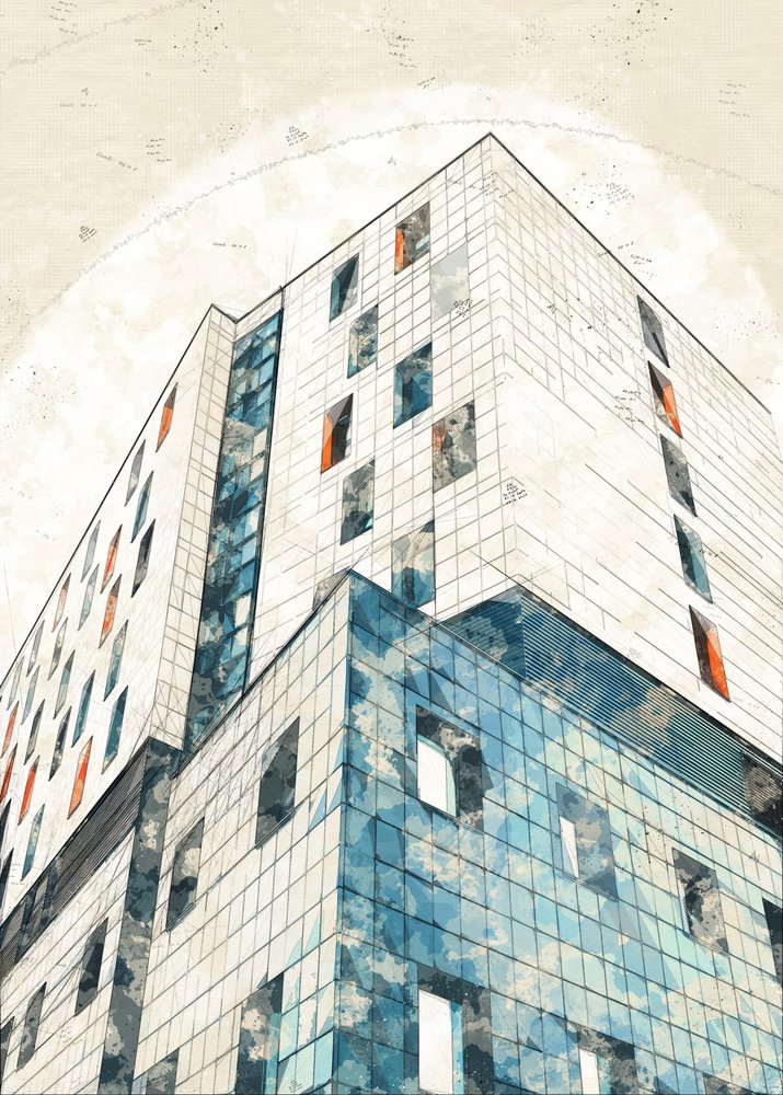 Städtische architektonische Skizze von Lembayung senja studio [Vintage Poster]