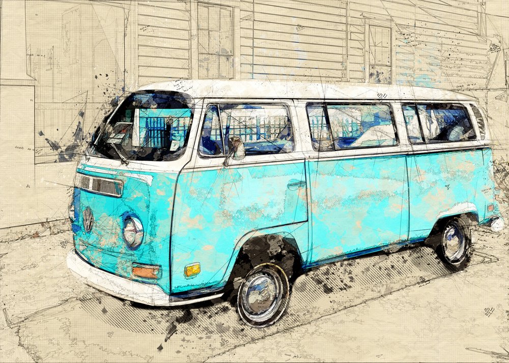 Vintage Blauer Camper Van von Lembayung senja studio [Vintage Poster]