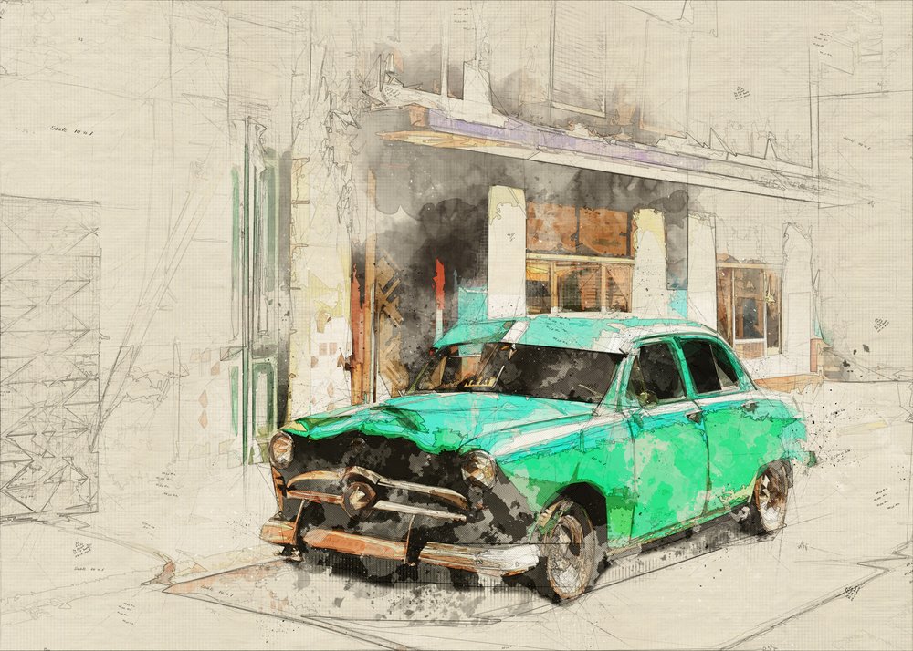 Vintage Grünes Auto Skizze von Lembayung senja studio [Vintage Poster]