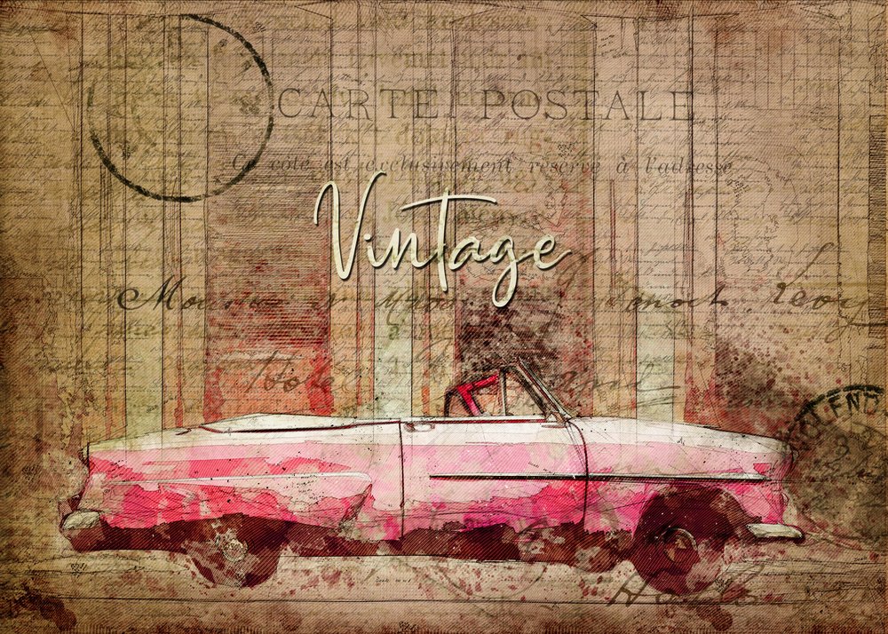 Vintage Pinkes Auto von Lembayung senja studio [Vintage Poster]