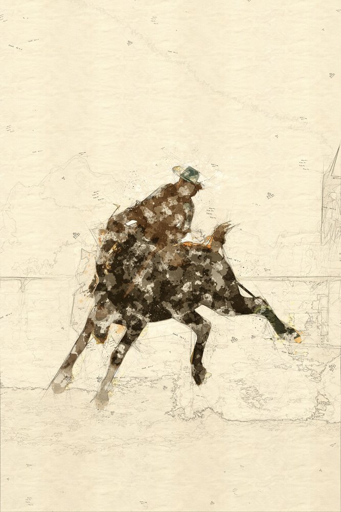 Westernreiter auf einem bockenden Pferd von Lembayung senja studio [Vintage Poster]