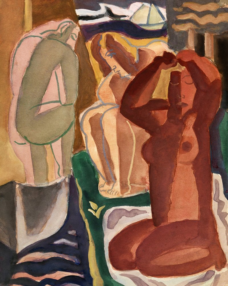 Zwei badende Frauen und eine Brückenfigur von Leo Gestel