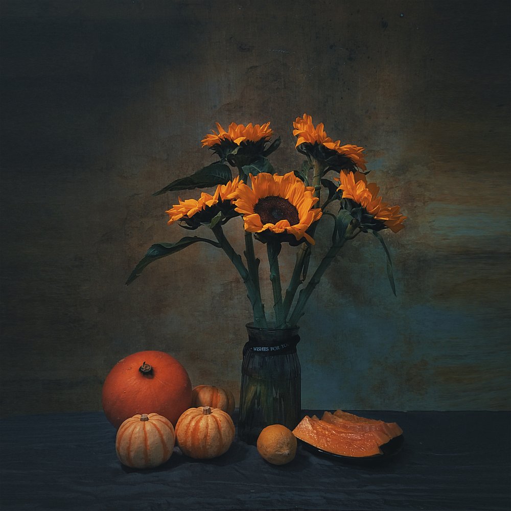 Herbstsonnenblumen und Kürbisse von Liu Xing