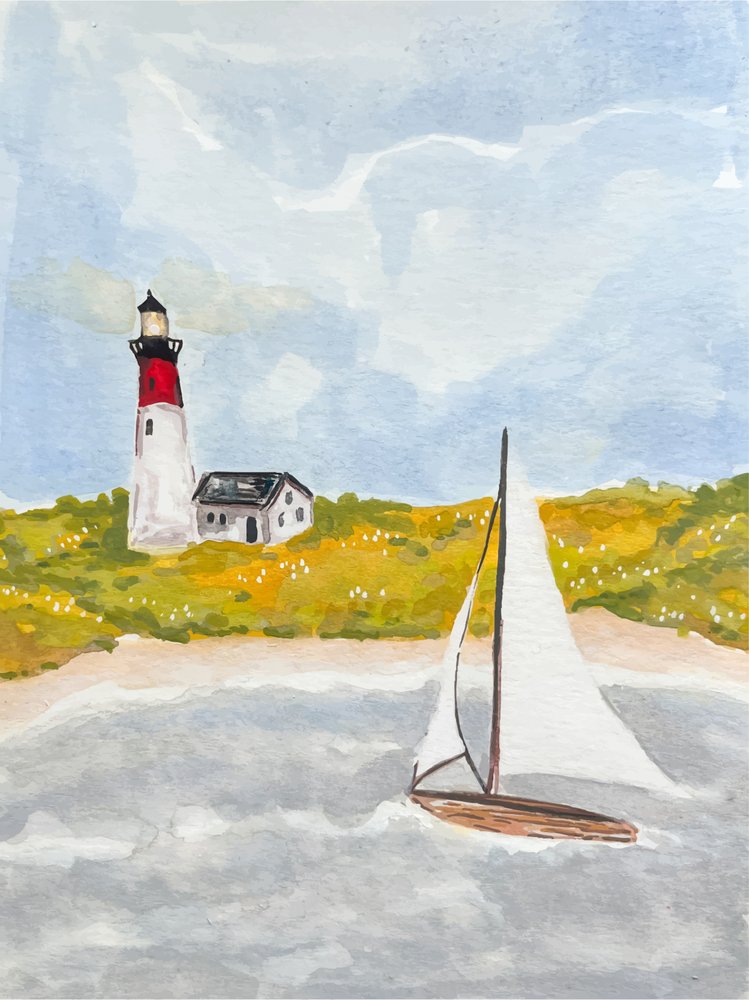 Küstenleuchtturm und Segelboot von Madison Phipps