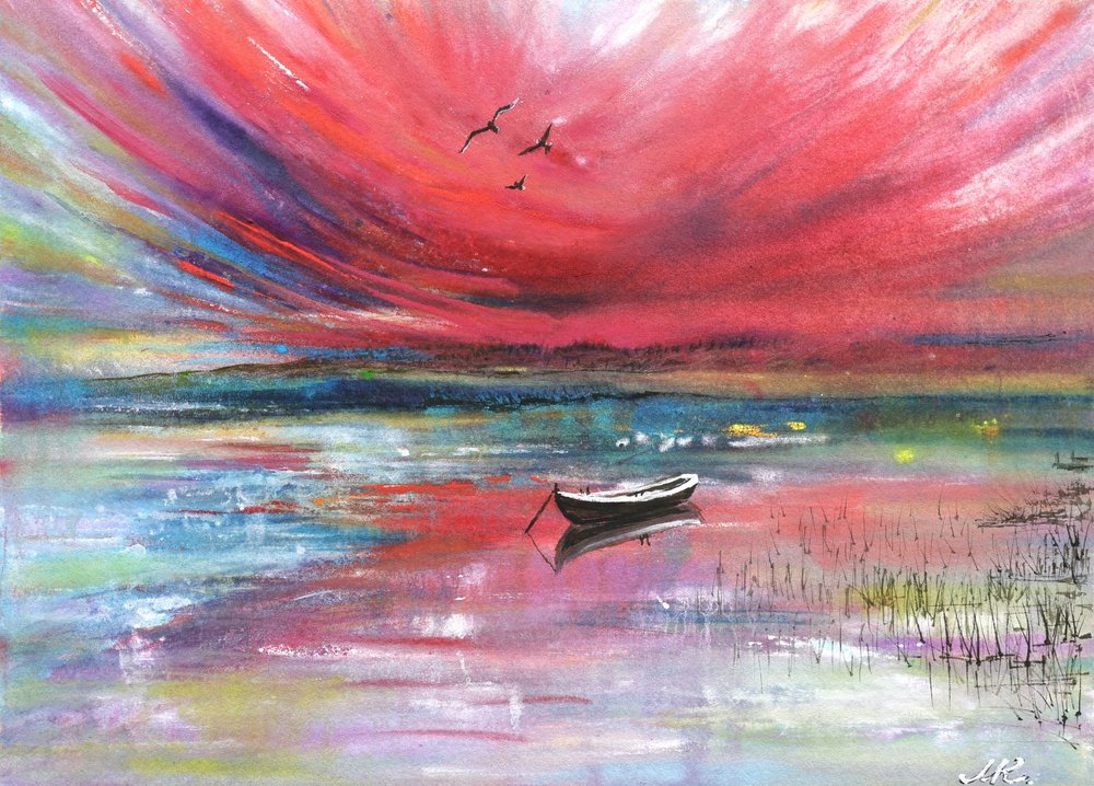 Lebendiges Sonnenuntergangsboot von Marina Kozyr