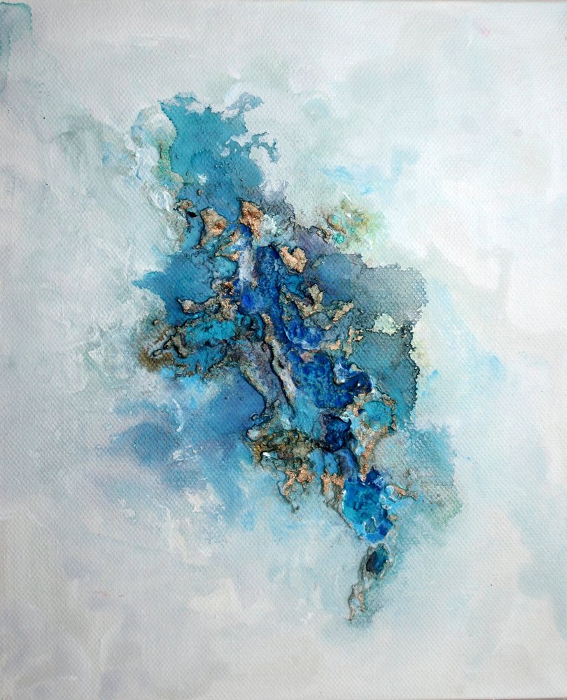 Tiefblaues Goldenes Abstrakt von Marina Nelson