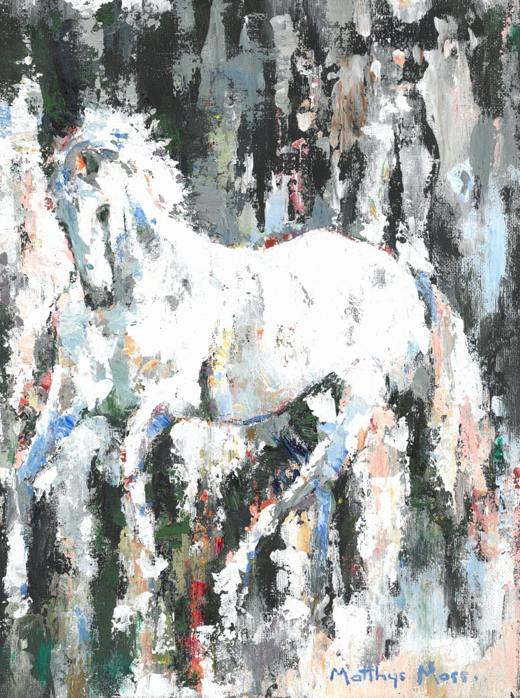 Lebhaftes weißes Pferd von Matthys Moss