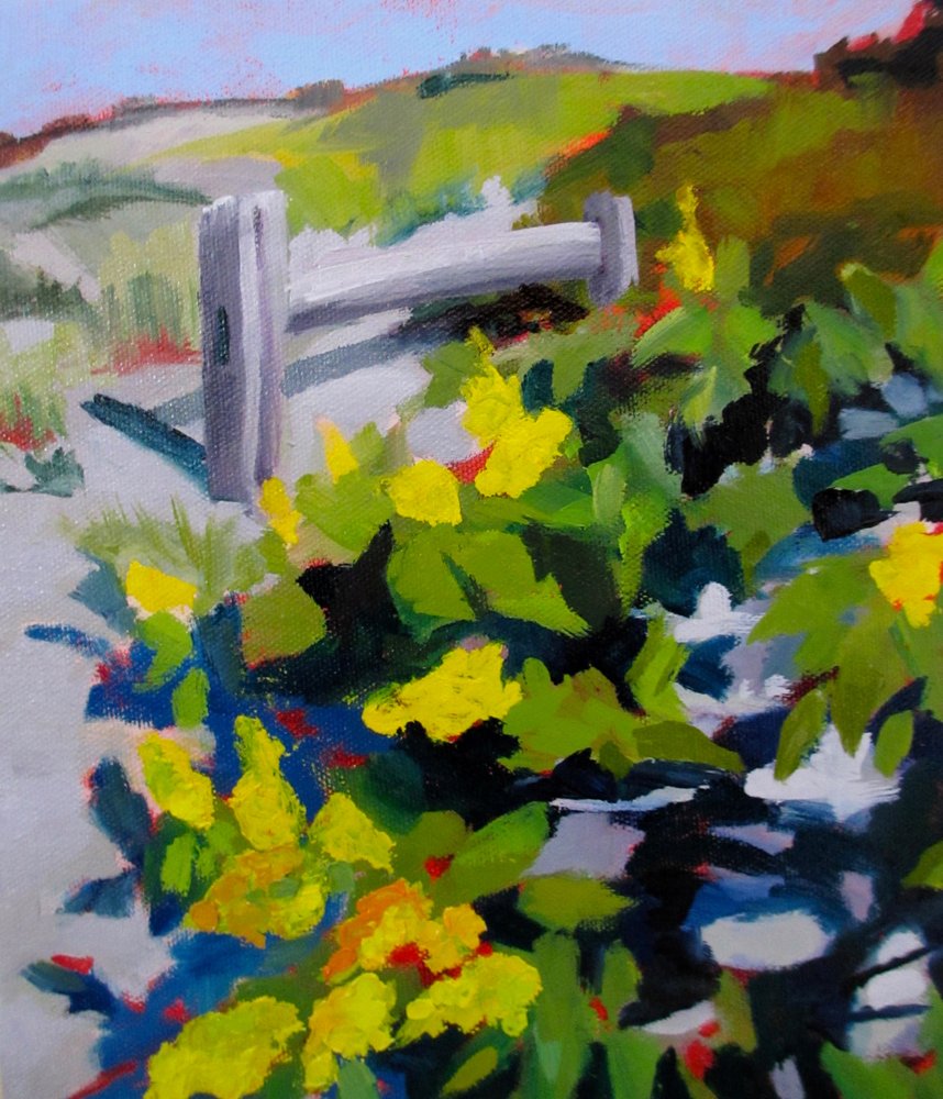 Sonniger Pfad mit gelben Blumen von Maxine Shore